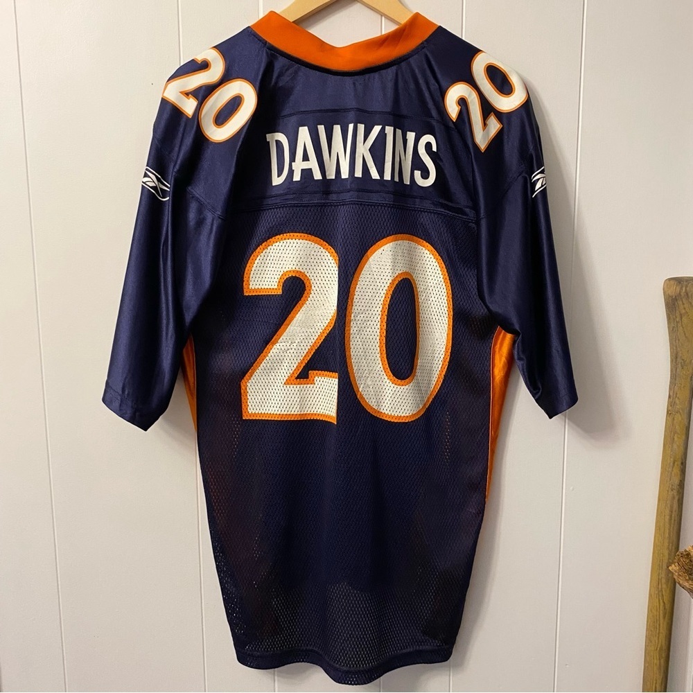 Reebok Denver Broncos Brian Dawkins Jersey 20 Football NFL Blue Orange Shirt
